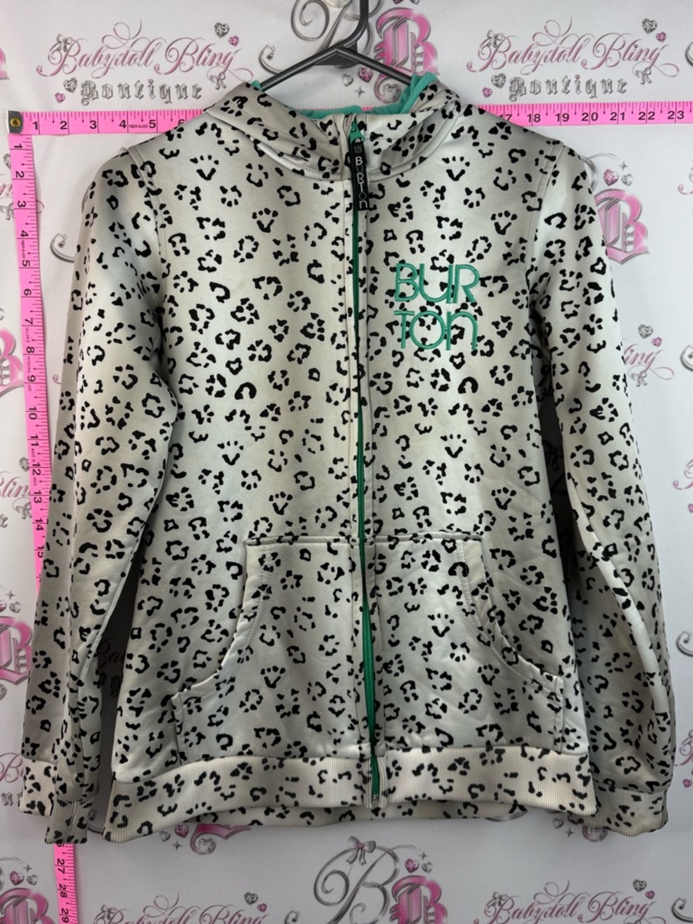 Burton sweater cheetah Cream Leopard Print Zip Hoodie with Mint Accents